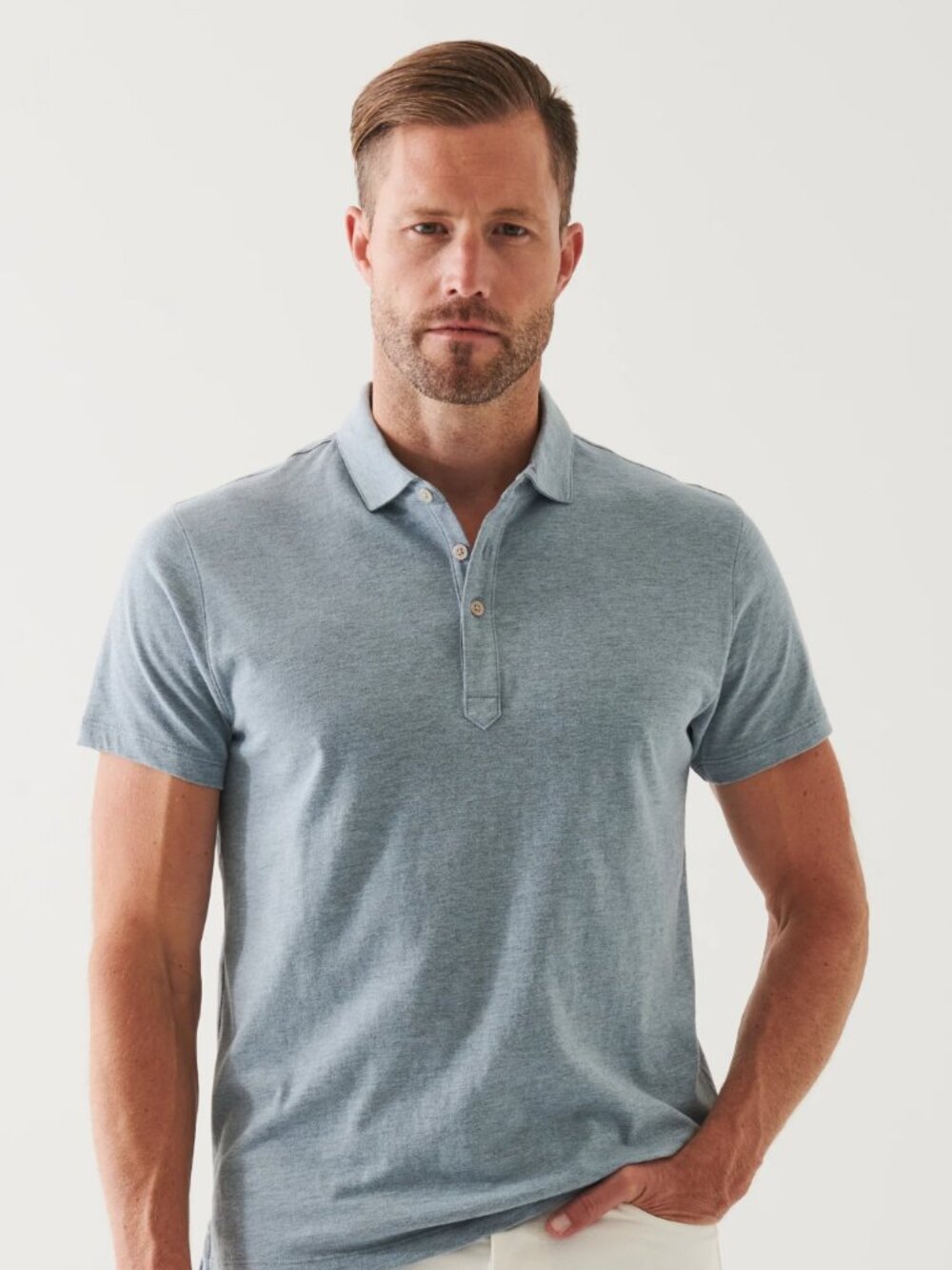 Patrick Assaraf Pimo Cotton Stretch Polo Overdyed Heather Steel Blue Large